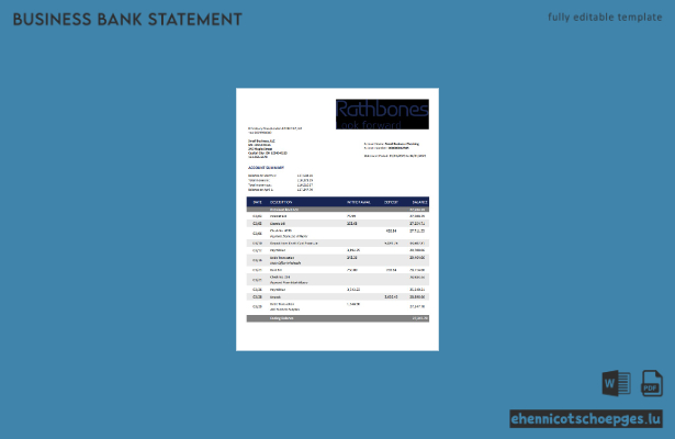 Rathbones Bank Firmenkontoauszug – Beispielvorschau (Word und PDF)